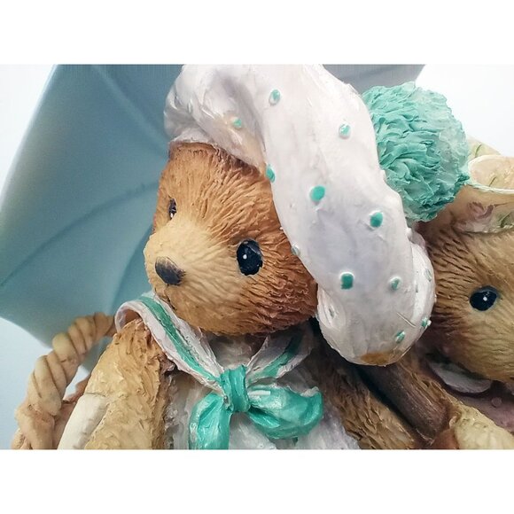 Cherished Teddies Beth and Blossom Bears with Umbrella Figurine 1991 Hamilton - Picture 4 of 12